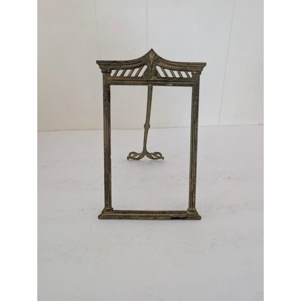 Antique c.1900 Cast Brass Architectural 4x6 Frame #731 Original Easel No Glass